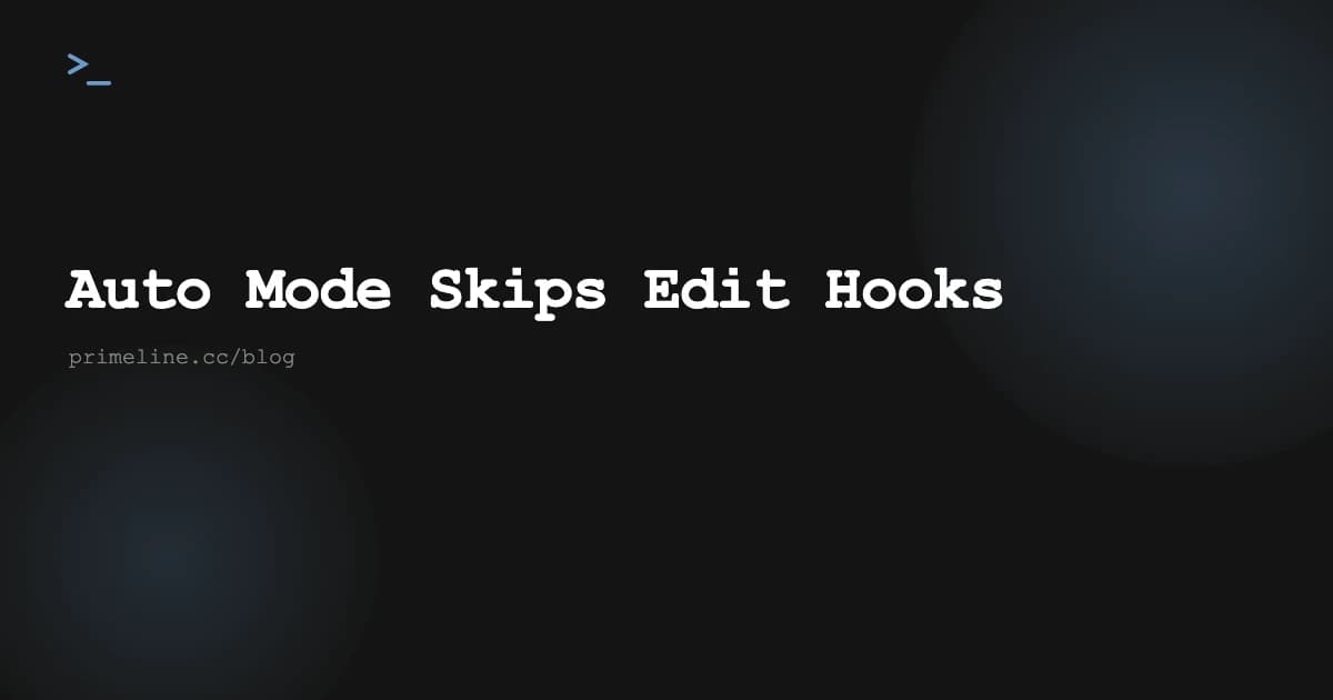 Claude Code auto mode edit hooks test - file edits routed through Bash instead of Edit and Write, PostToolUse hook matcher Edit|Write not firing, CLAUDE_CODE_THRIFTY_SONIC opt-out, bashEditDiff, Opus 5.5, Claude Code 2.1.284, permission modes, primeline-ai/evolving-lite